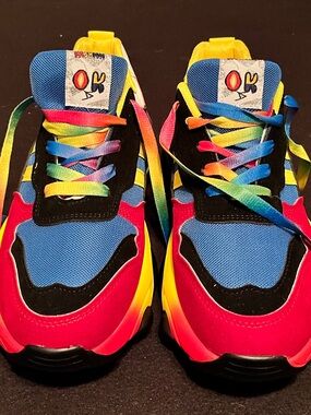 NEW-NEVER WORN Women's Rainbow Multicolor Fashion Sneakers - Blue Pink Yellow